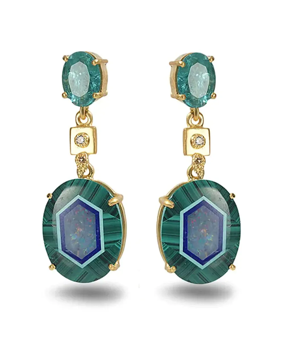 20k Yellow Gold Malachite Affinity Earrings