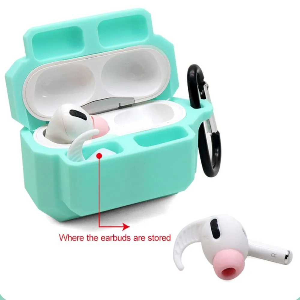3-in-1 AirPods Pro silicone case with ear tip   carabiner - Luminous Blue