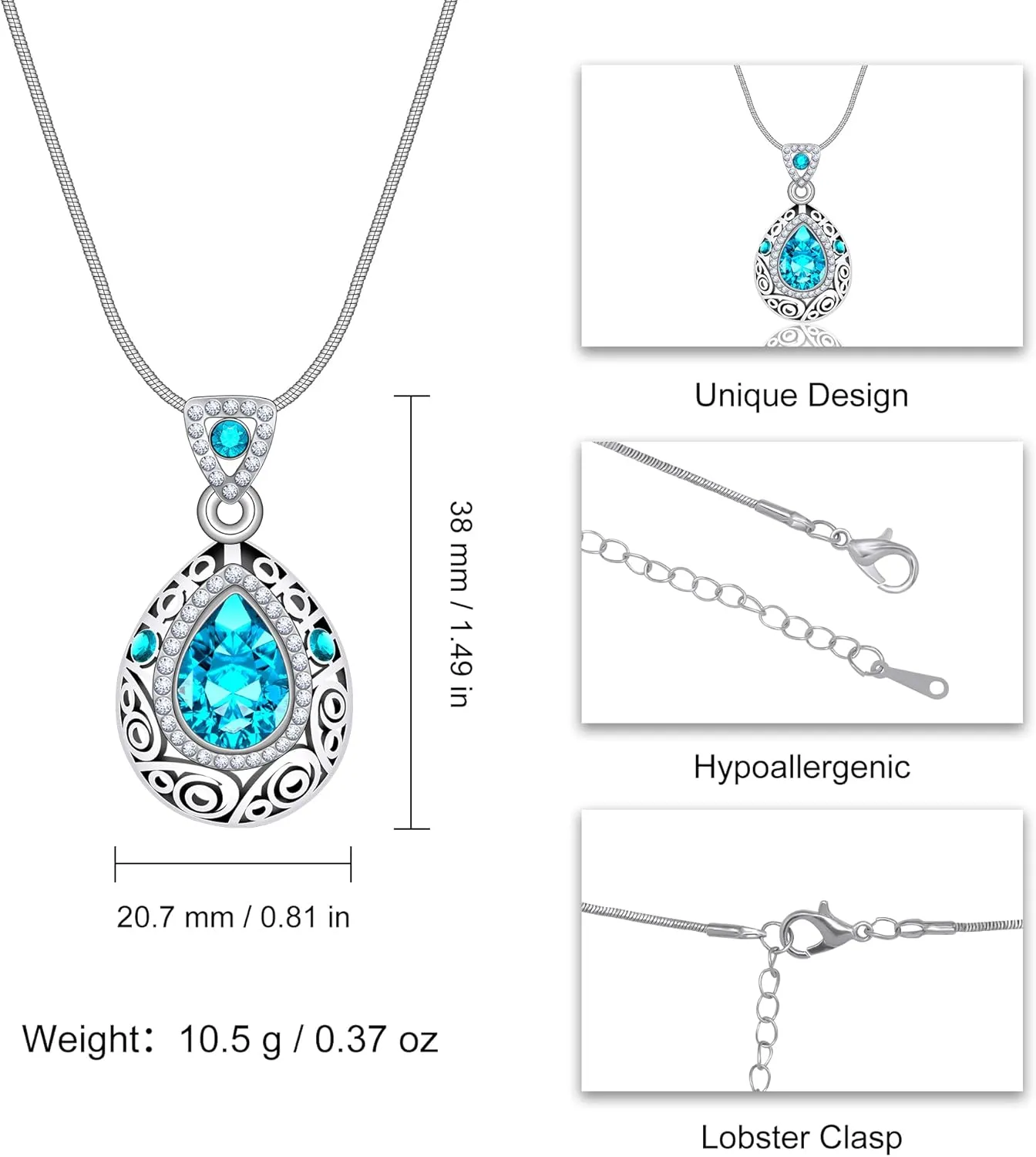 AILUOR Fashion Waterdrop Crystal Jewelry Set, Retro Vintage Celtic Knot Waterdrop Green Gemstone Water Drop Pendant Necklace Stud Earrings Jewelry Set for Women Mother Bridal Wedding