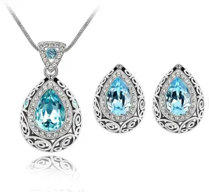 AILUOR Fashion Waterdrop Crystal Jewelry Set, Retro Vintage Celtic Knot Waterdrop Green Gemstone Water Drop Pendant Necklace Stud Earrings Jewelry Set for Women Mother Bridal Wedding
