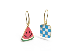Asymmetrical Cloisonné Drop Earrings - Watermelon Picnic