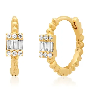 Baguette Diamond Cluster Bead Huggie Earrings