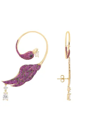 Bird Of Paradise Ear Climber Ruby Gold Left