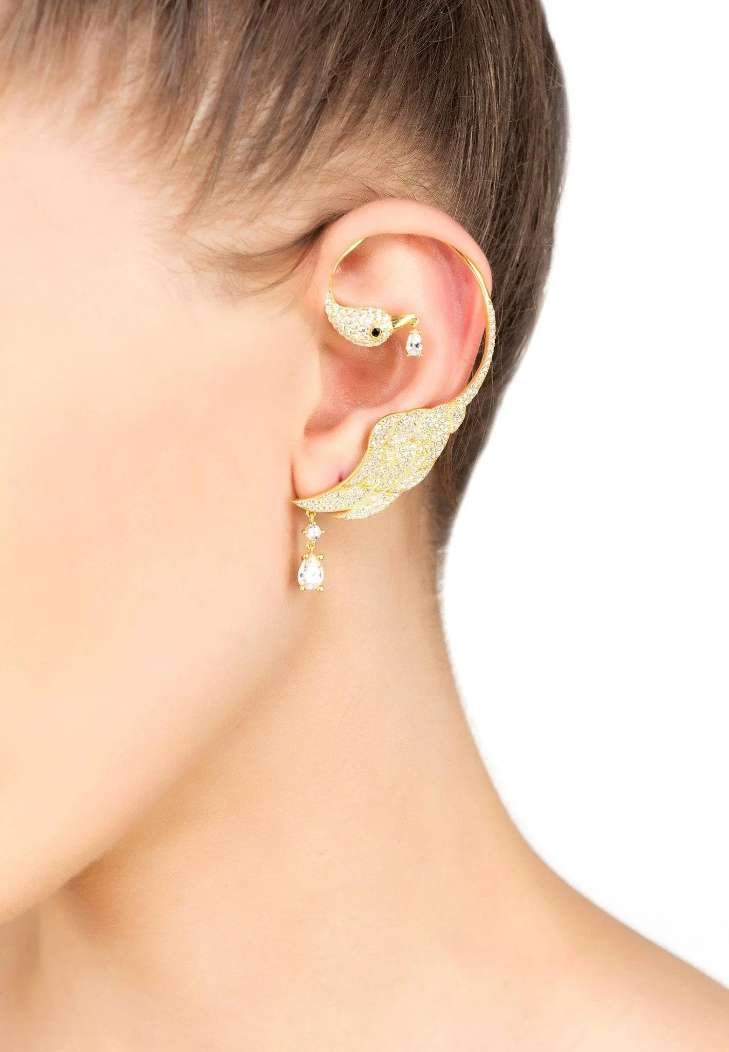 Bird Of Paradise Ear Climber White Gold Left