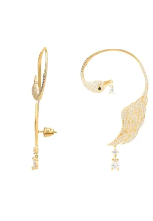 Bird Of Paradise Ear Climber White Gold Left