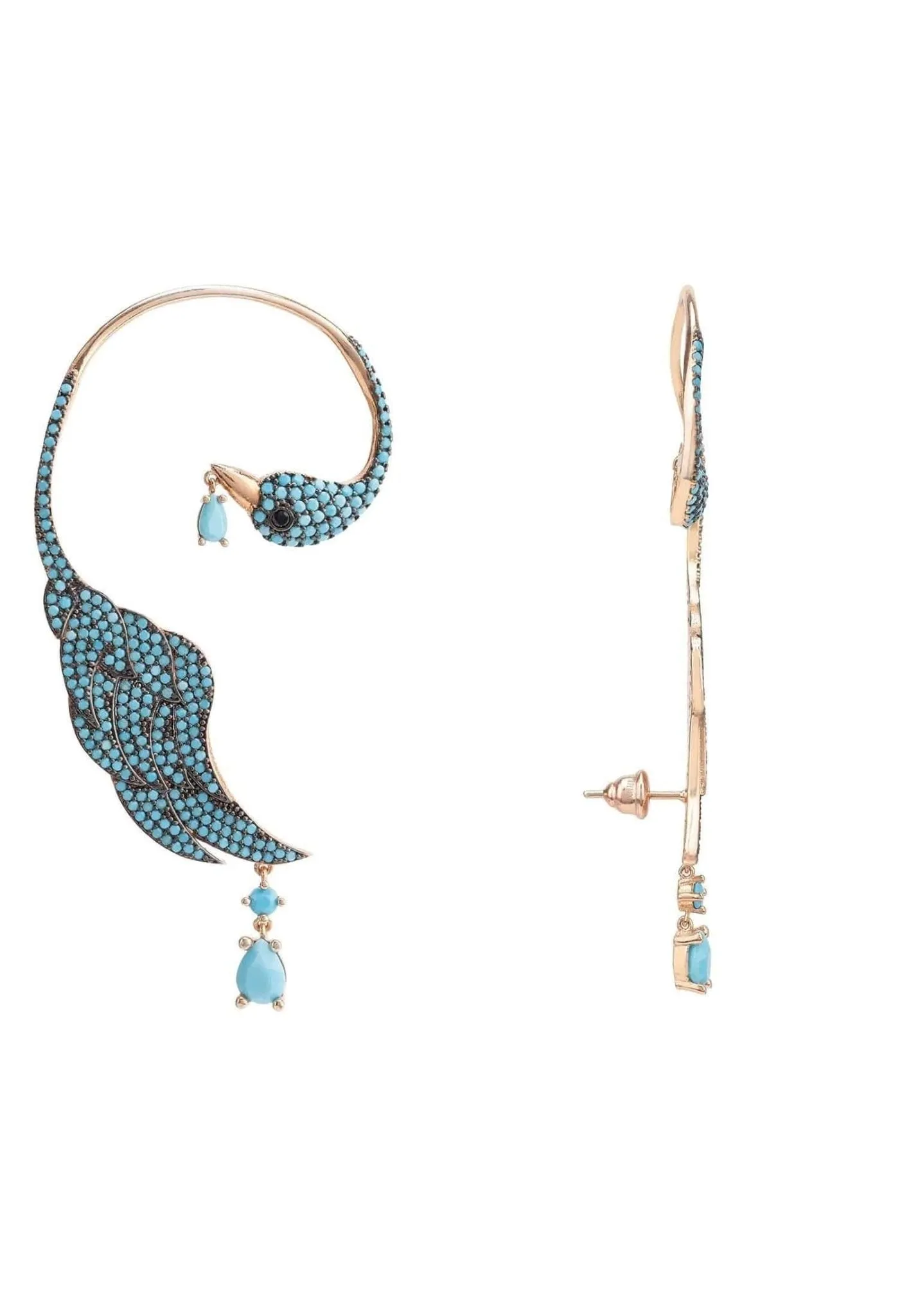Bird Paradise Ear Climber Turquoise Rosegold Right