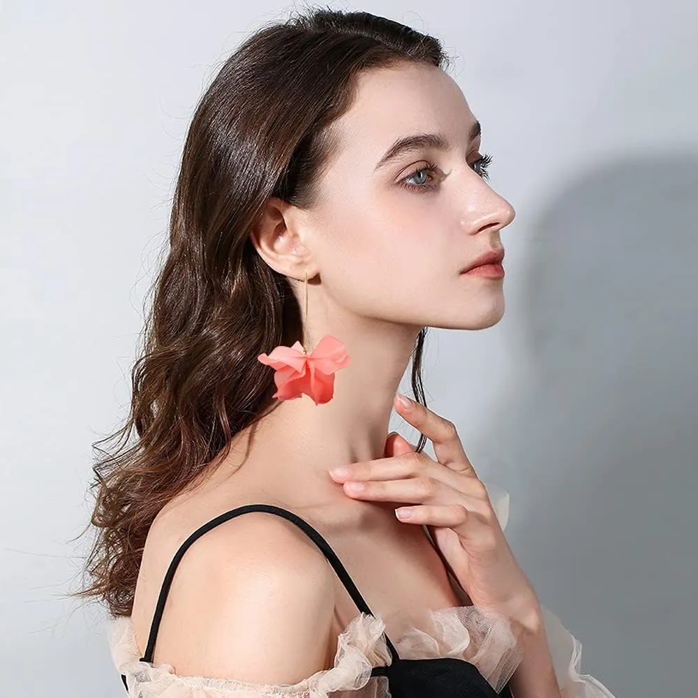 Boho Rose Petal Dangle Resin Earrings - Long Drop Acrylic Tiered Flower Earrings - Statement Exaggerated Floral Tassel Earrings for Women and Girls