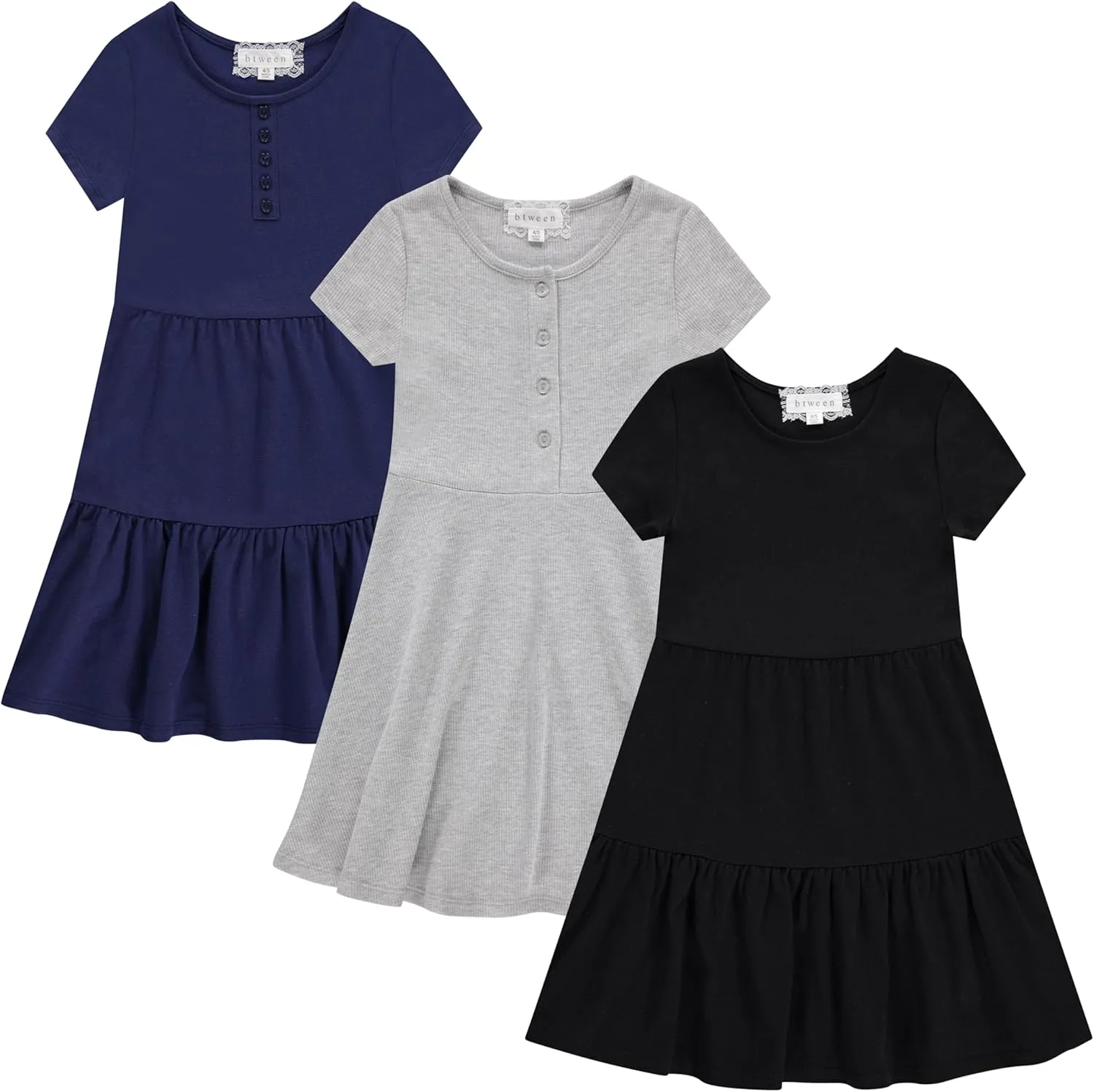 BTween 3 Piece Girls Summer Dress Set Short Sleeve Casual Skater Dresses