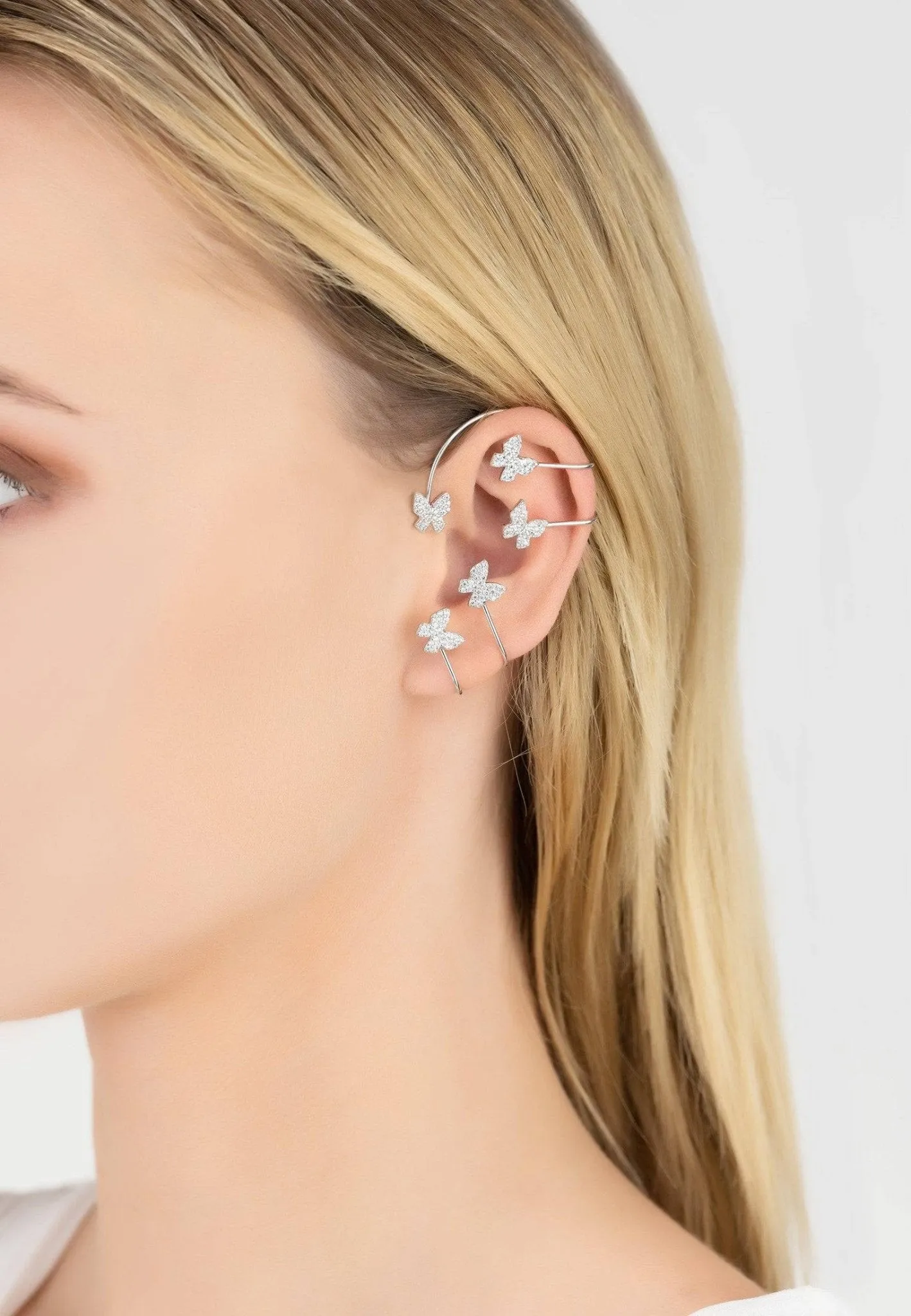 Butterflies Non-Pierced Ear Climber Left Silver