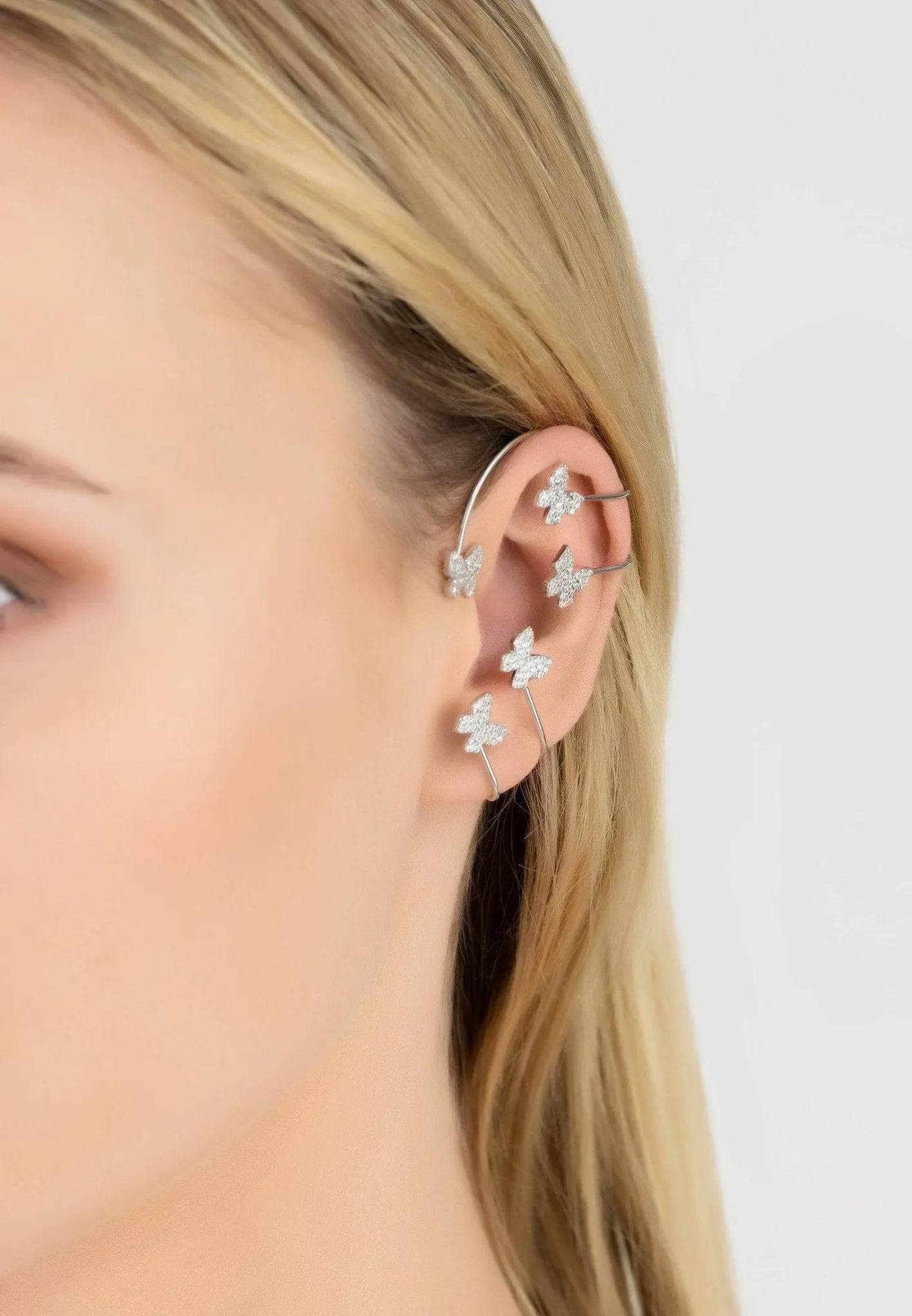 Butterflies Non-Pierced Ear Climber Left Silver