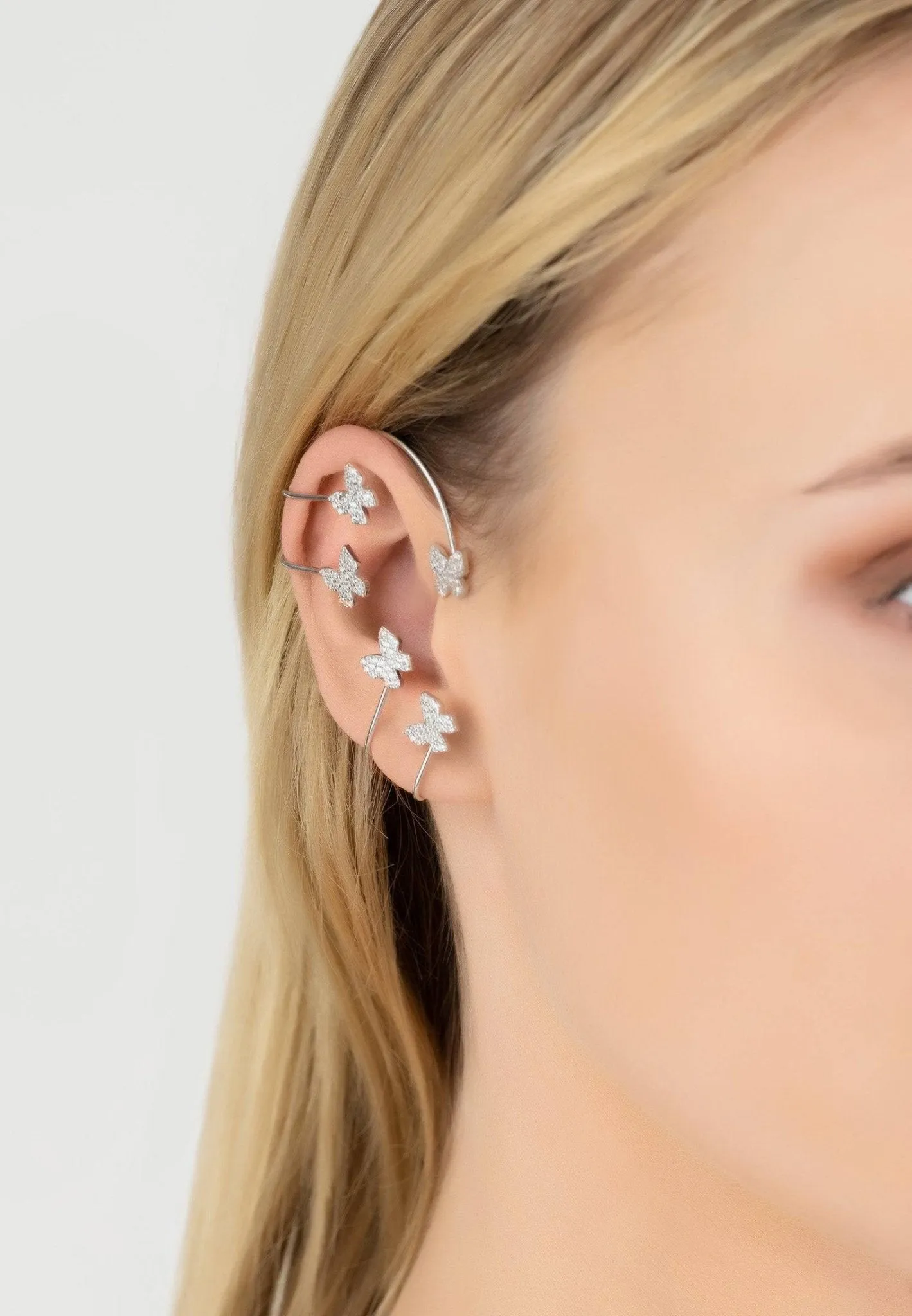 Butterflies Non-Pierced Ear Climber Right Silver