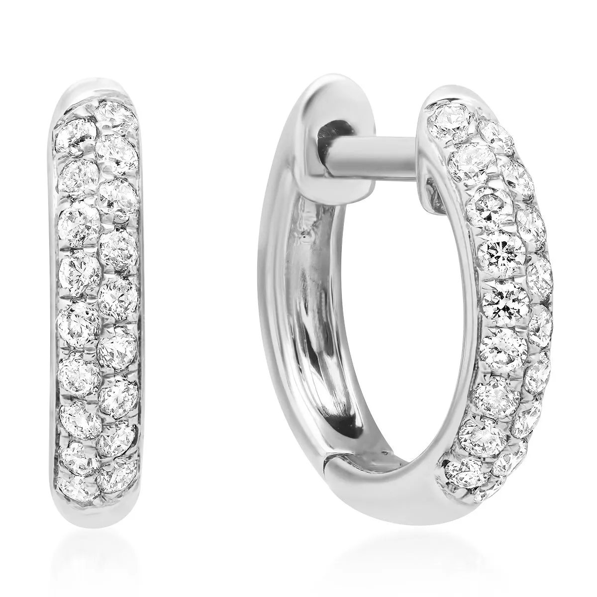 Chubby Double Row Diamond Huggie Hoop Earrings