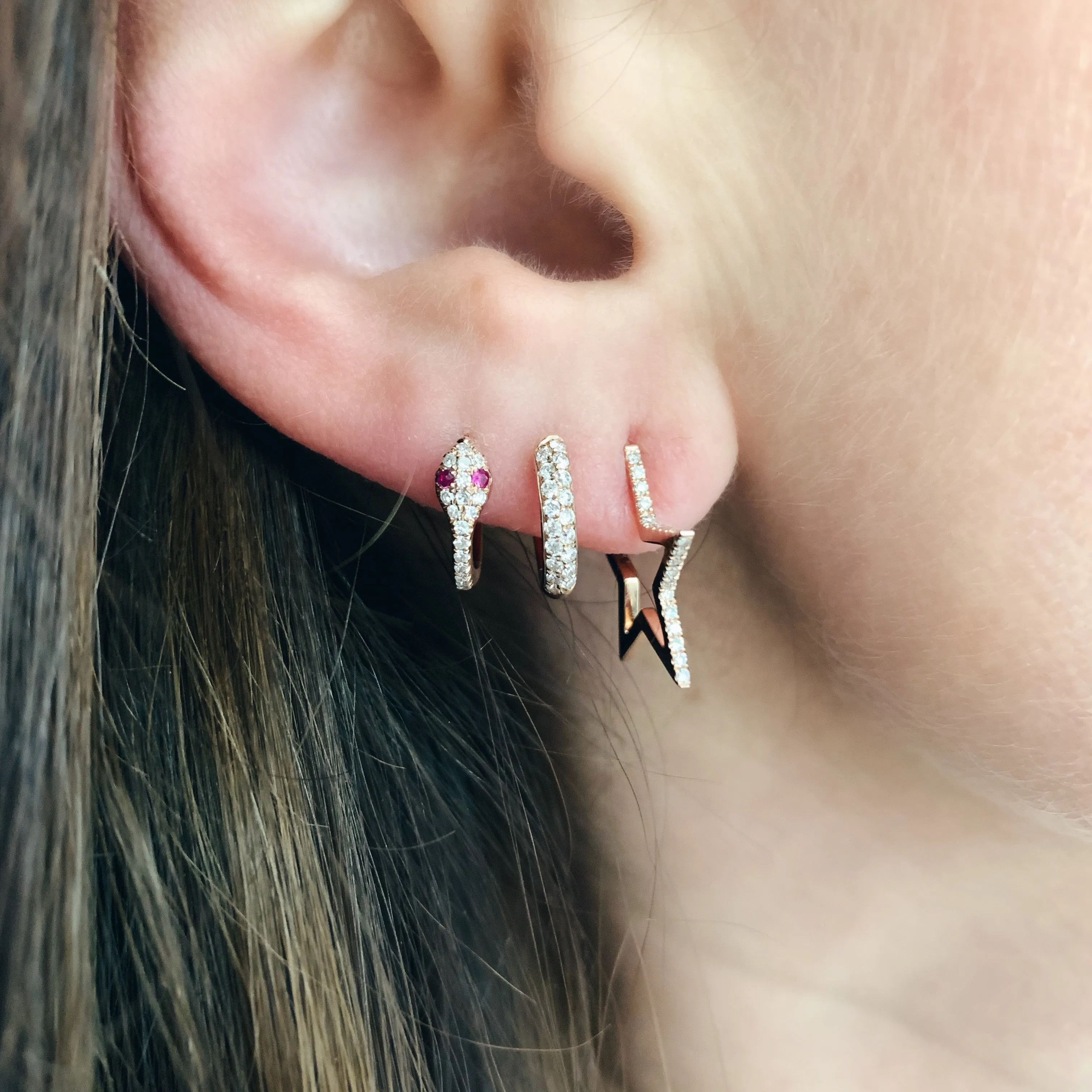 Chubby Double Row Diamond Huggie Hoop Earrings