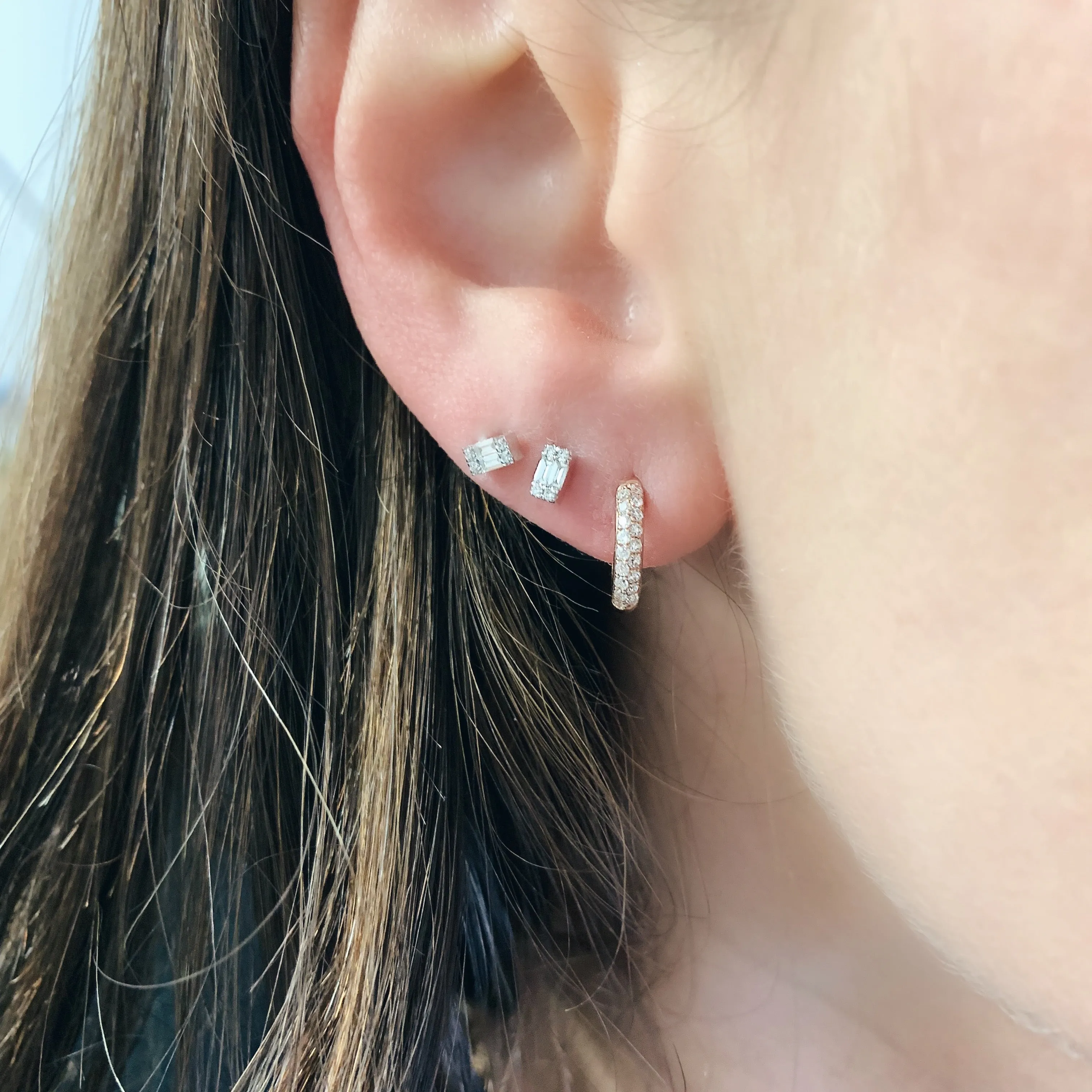 Chubby Double Row Diamond Huggie Hoop Earrings