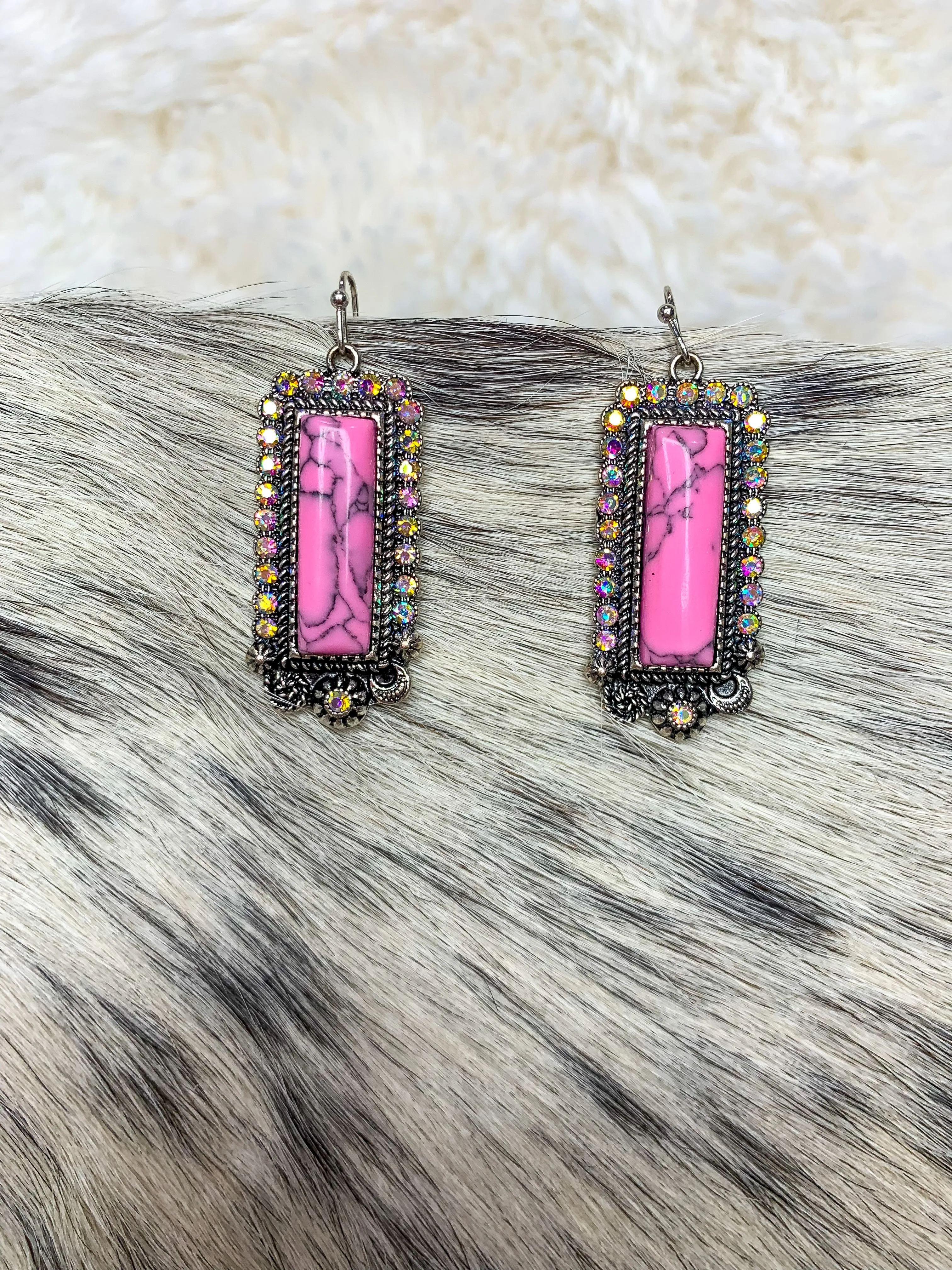 Ciara AB Stone Bar Earrings - Pink