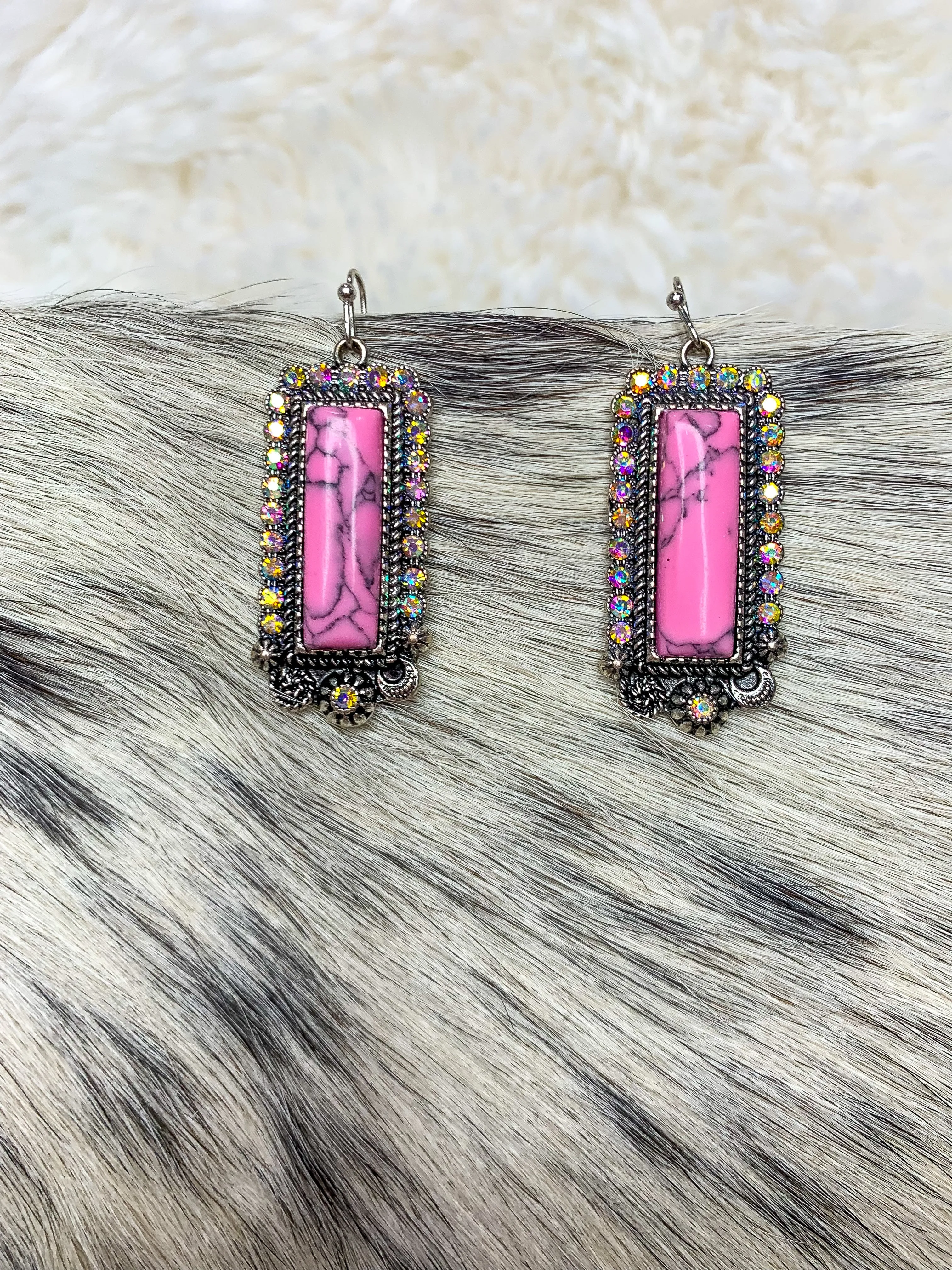 Ciara AB Stone Bar Earrings - Pink