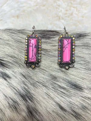 Ciara AB Stone Bar Earrings - Pink