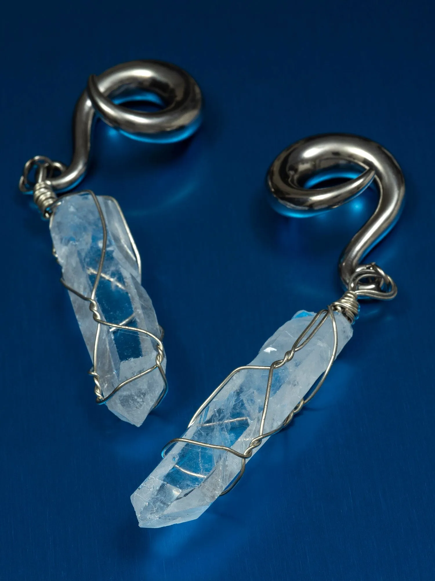 Clear Quartz Wire Wrapped Steel Curled Hook Hangers