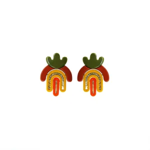Colorblock Acrylic Earring in olive/cinnamon by Gissa Bicalho