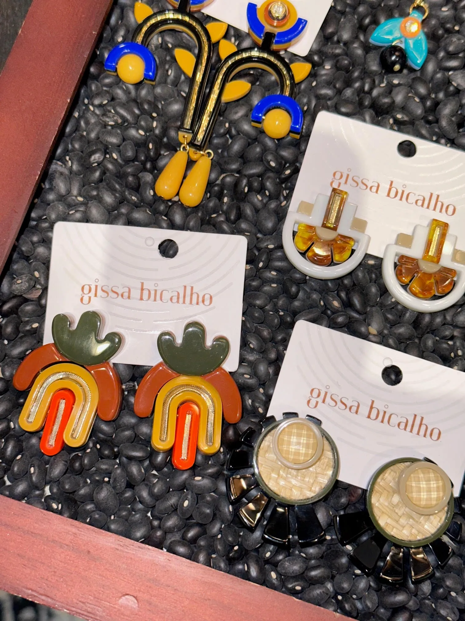 Colorblock Acrylic Earring in olive/cinnamon by Gissa Bicalho
