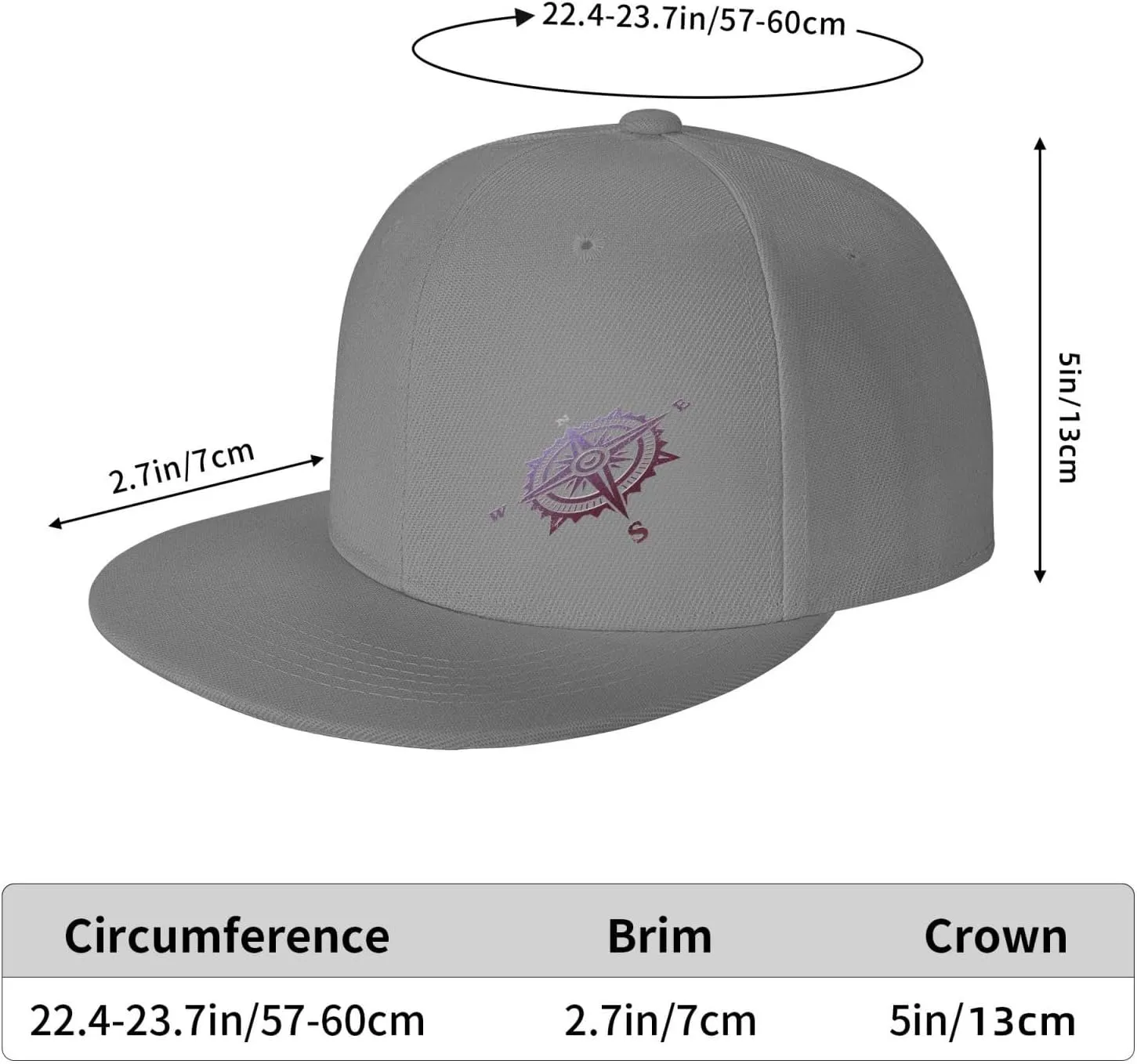 Compass Snapback Hats for Men Women Baseball Cap Flat Bill Brim Hat
