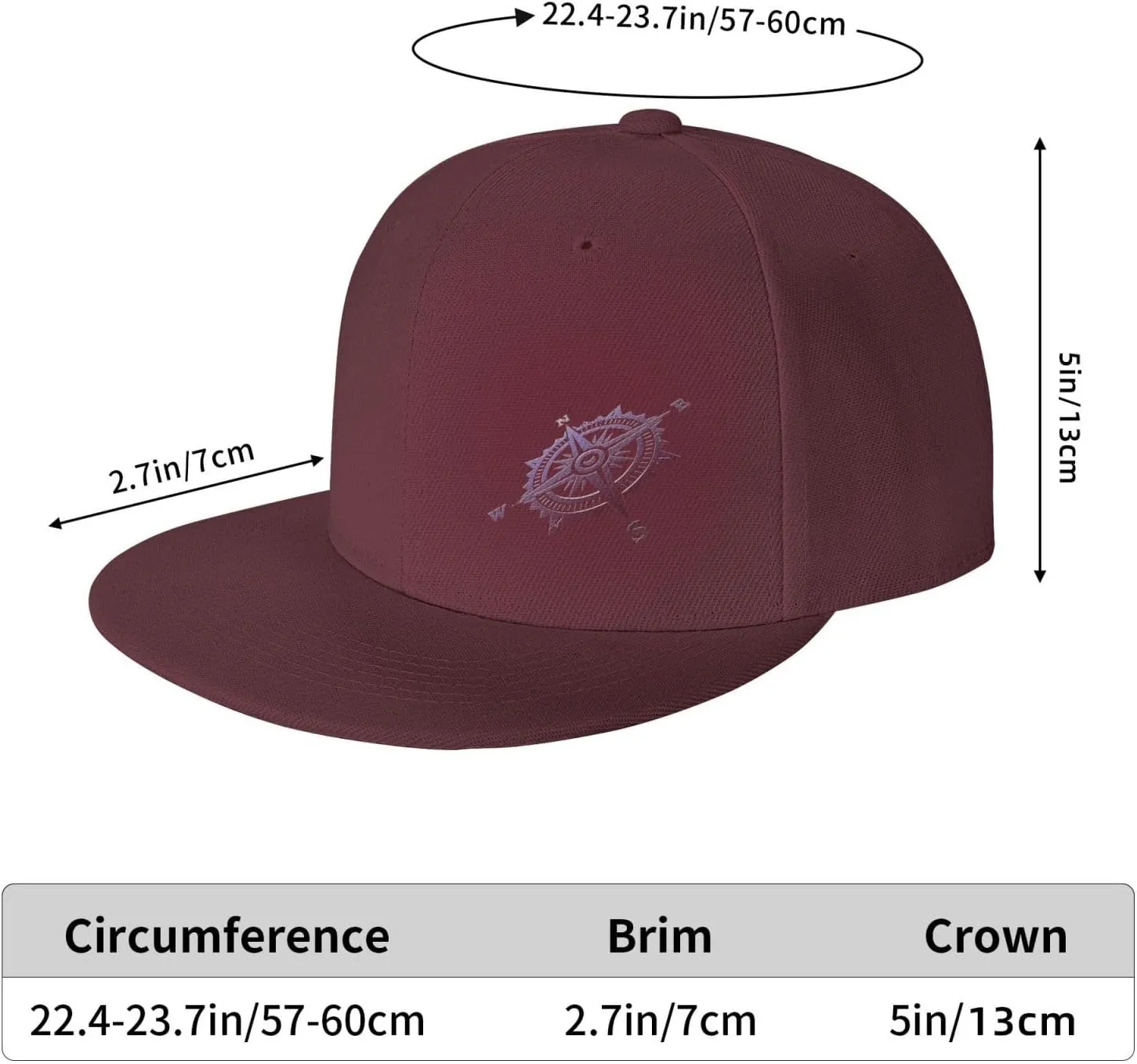 Compass Snapback Hats for Men Women Baseball Cap Flat Bill Brim Hat