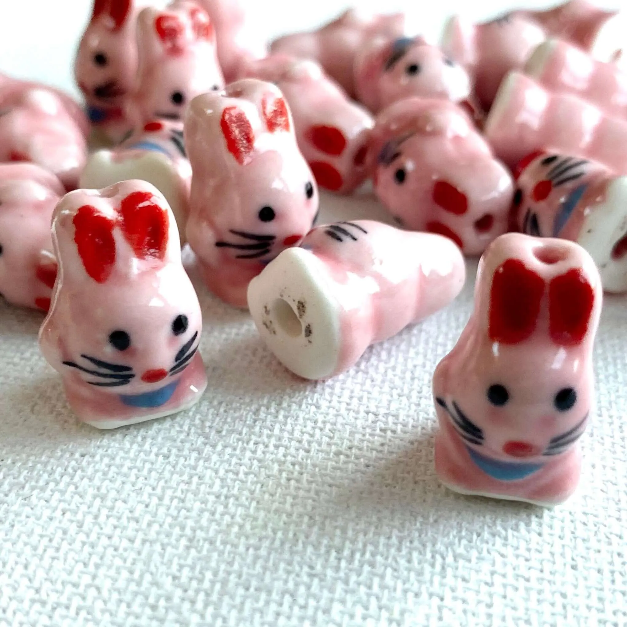 Cute pink Bunny beads porcelain Ceramic