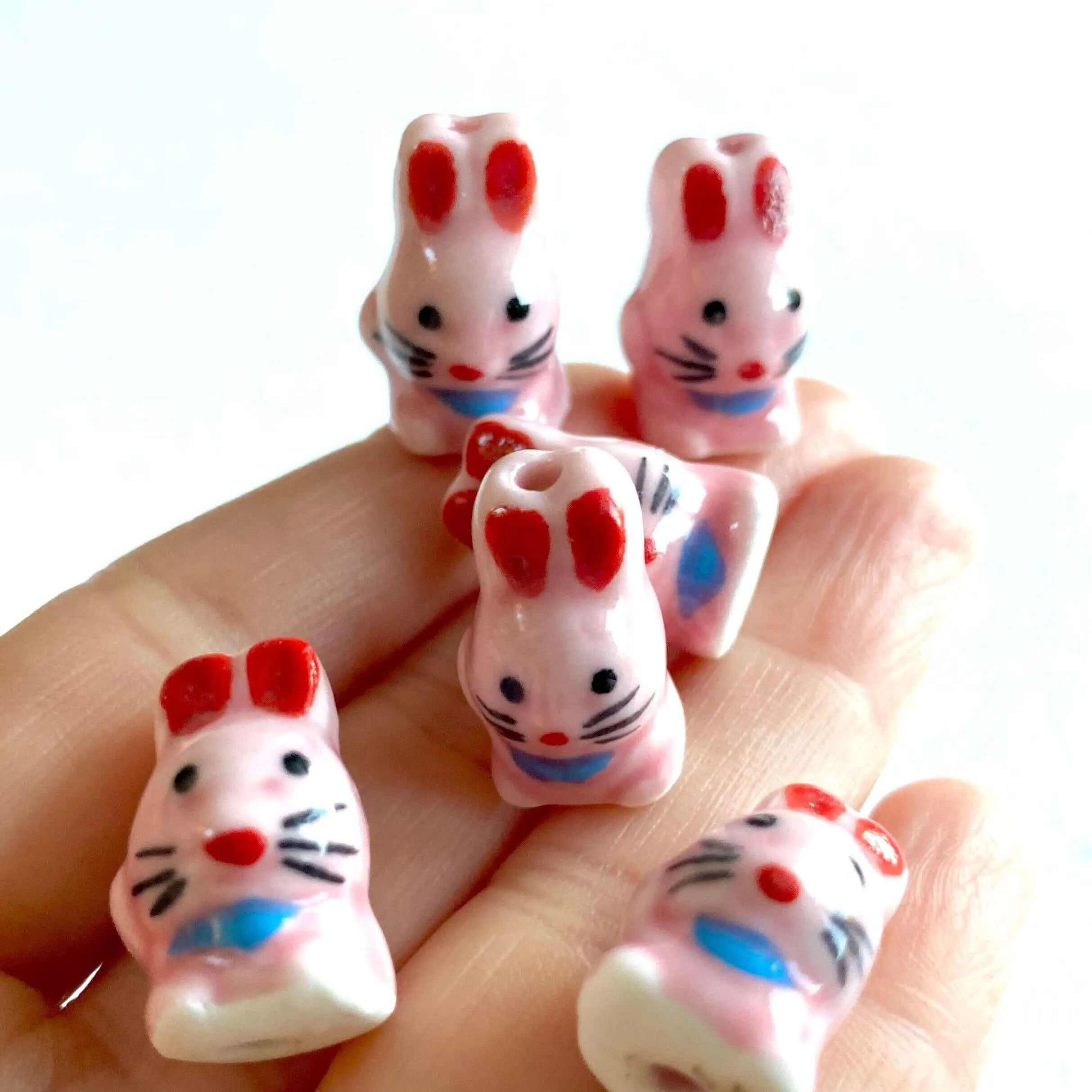 Cute pink Bunny beads porcelain Ceramic