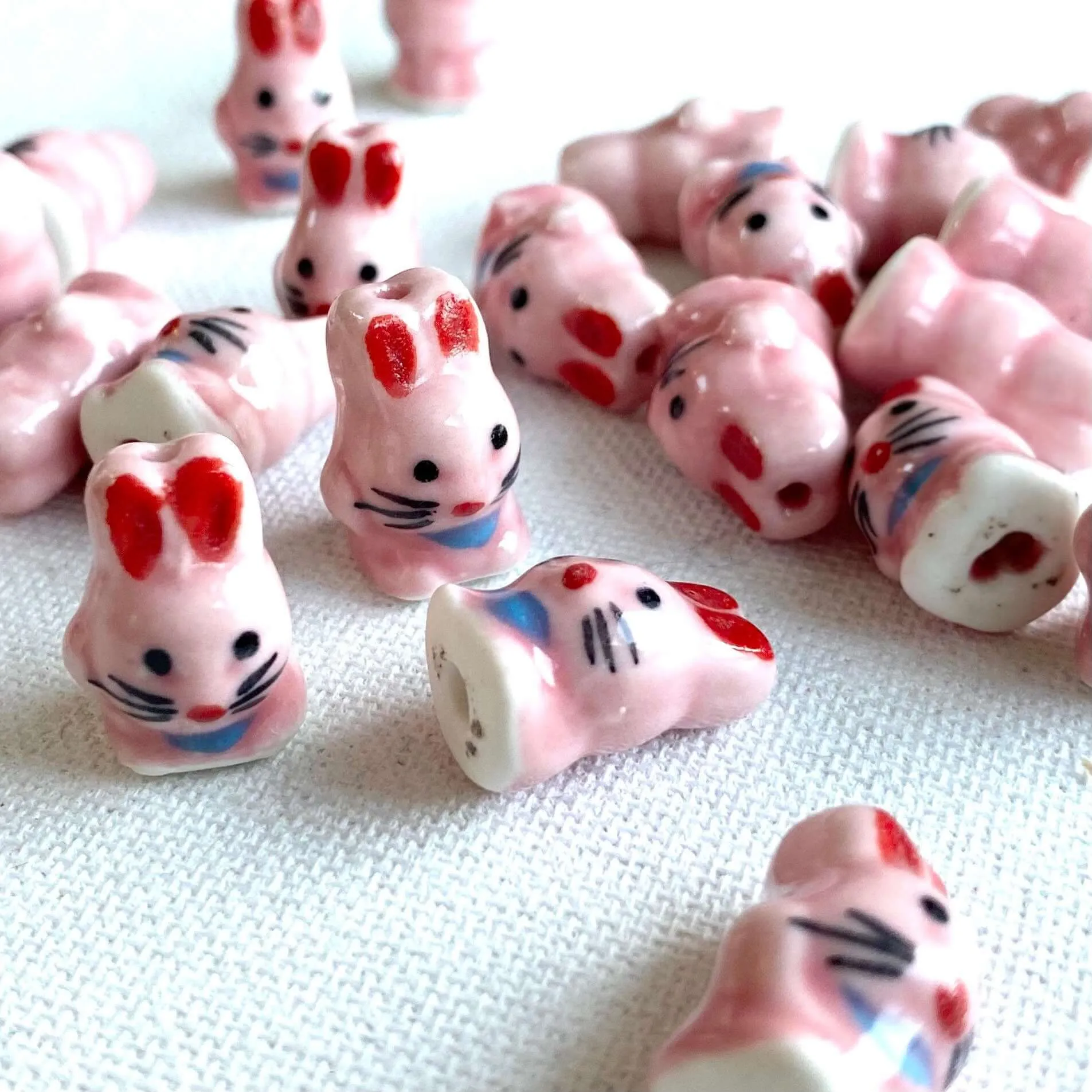 Cute pink Bunny beads porcelain Ceramic