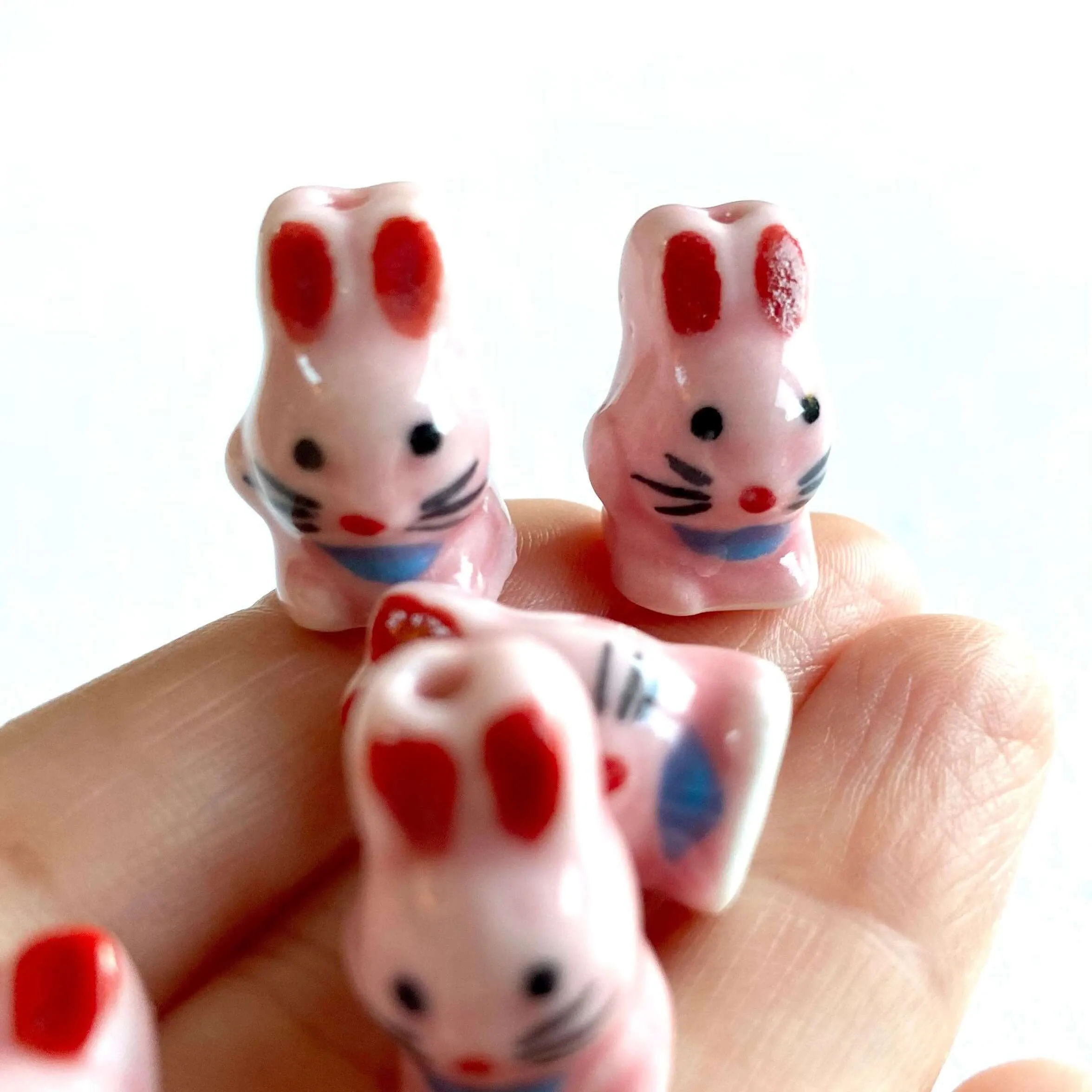 Cute pink Bunny beads porcelain Ceramic