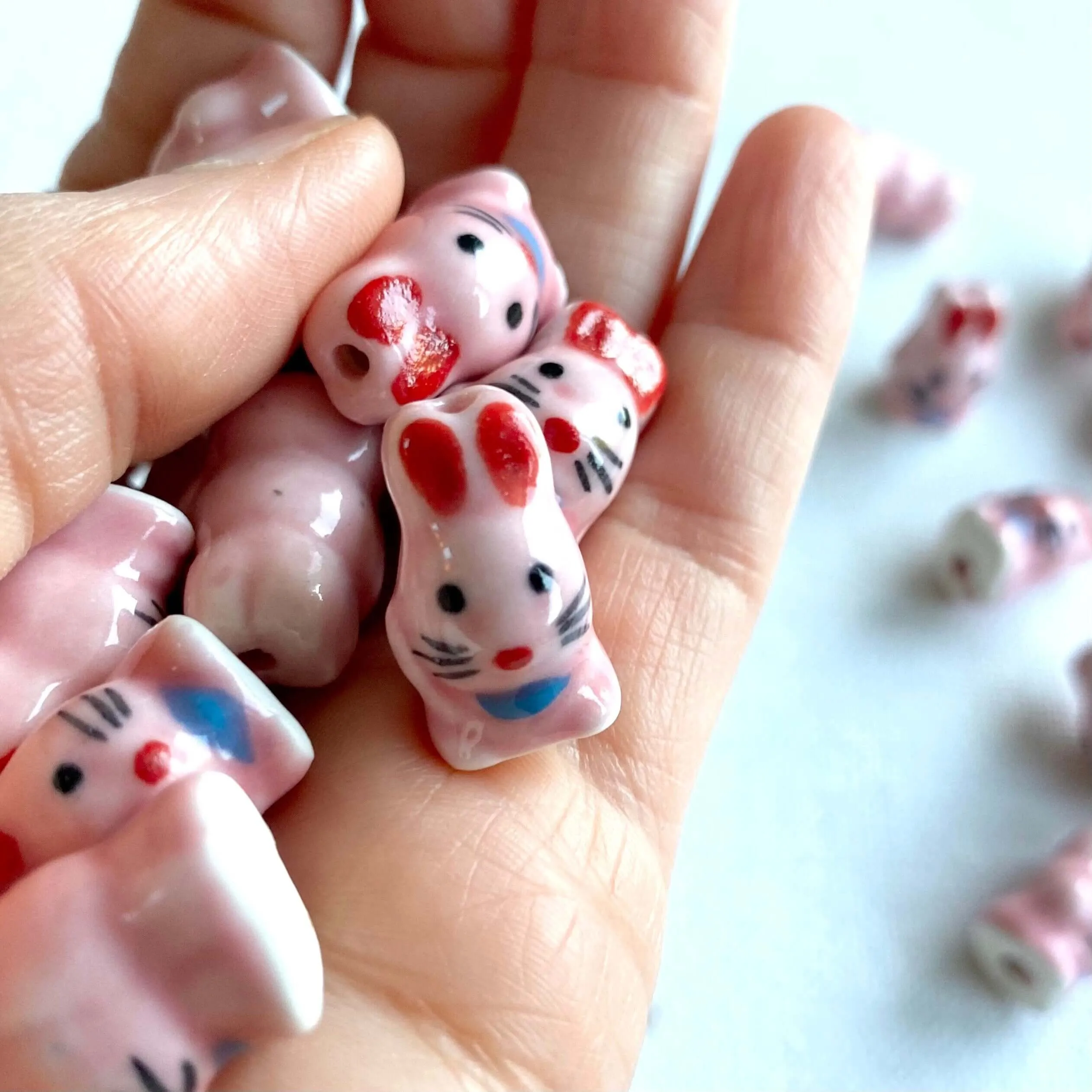 Cute pink Bunny beads porcelain Ceramic
