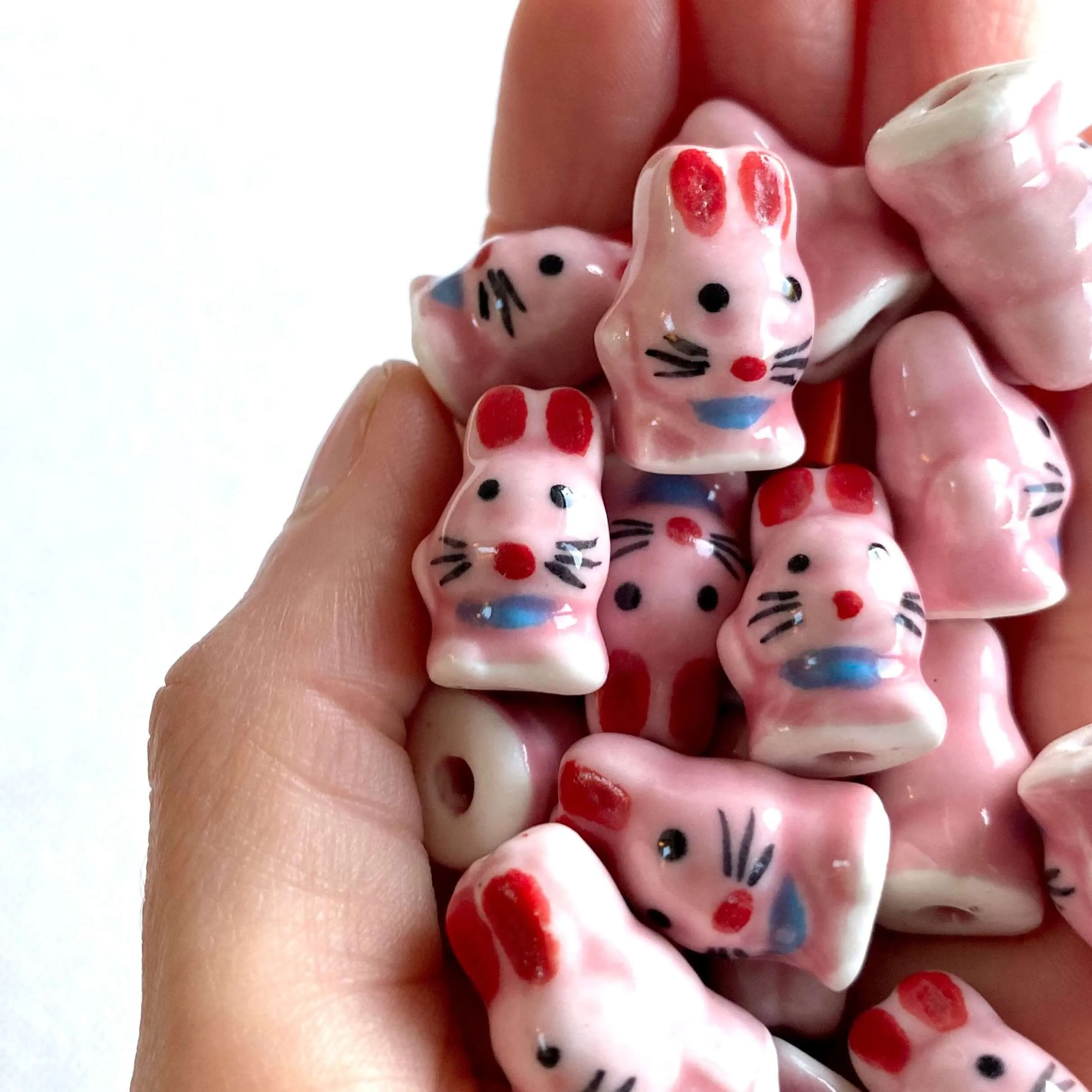 Cute pink Bunny beads porcelain Ceramic