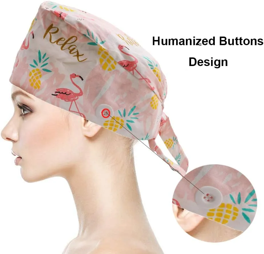 Cute Printed Working Cap with Sweatband Adjustable Tie Back Hats for Women/Men