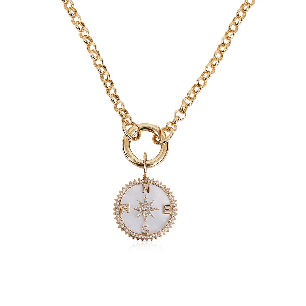 DIAMOND & MOTHER OF PEARL COMPASS CHARM WITH JAGGED EDGE