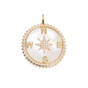 DIAMOND & MOTHER OF PEARL COMPASS CHARM WITH JAGGED EDGE