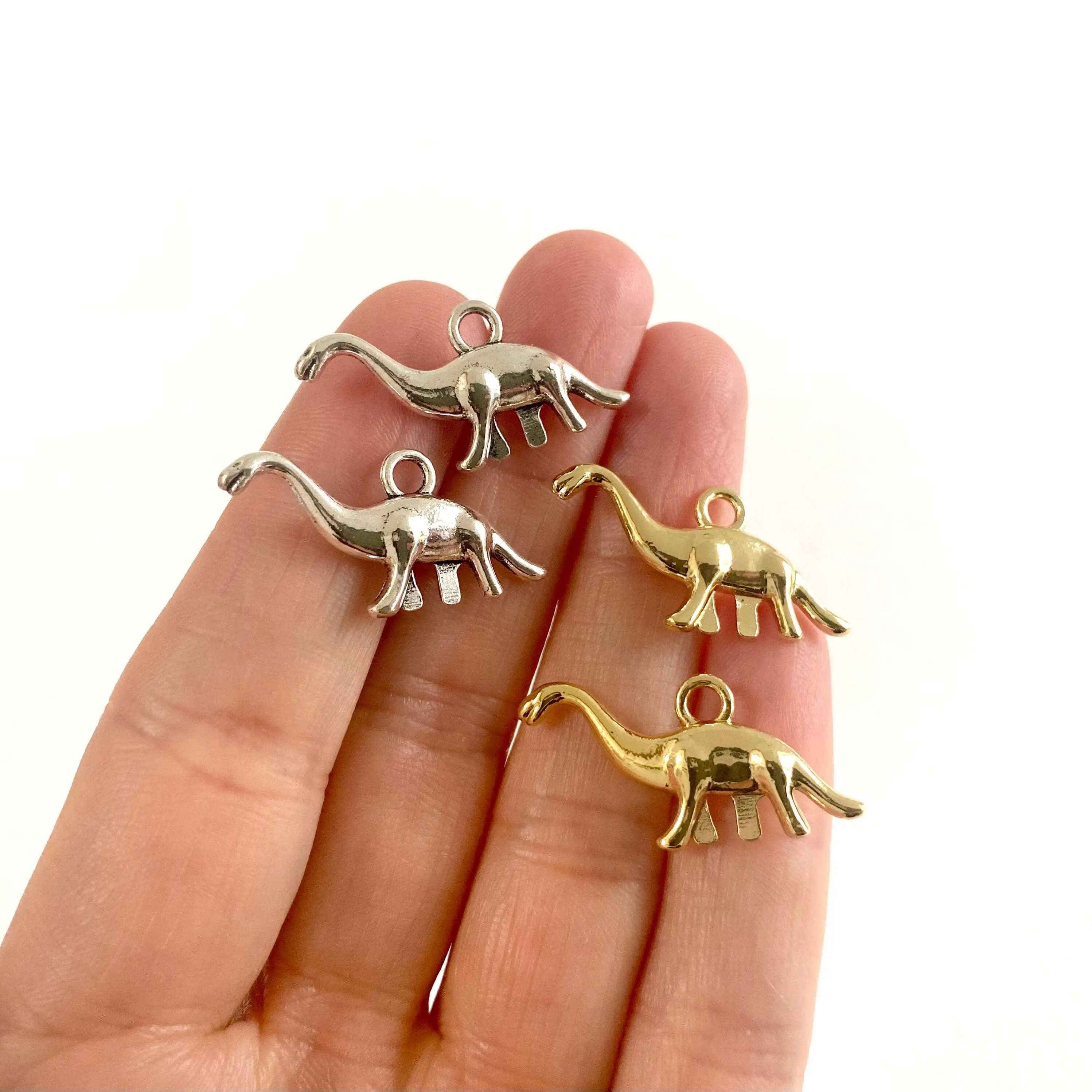 Dinosaur charms Silver and Gold 3D Double sided