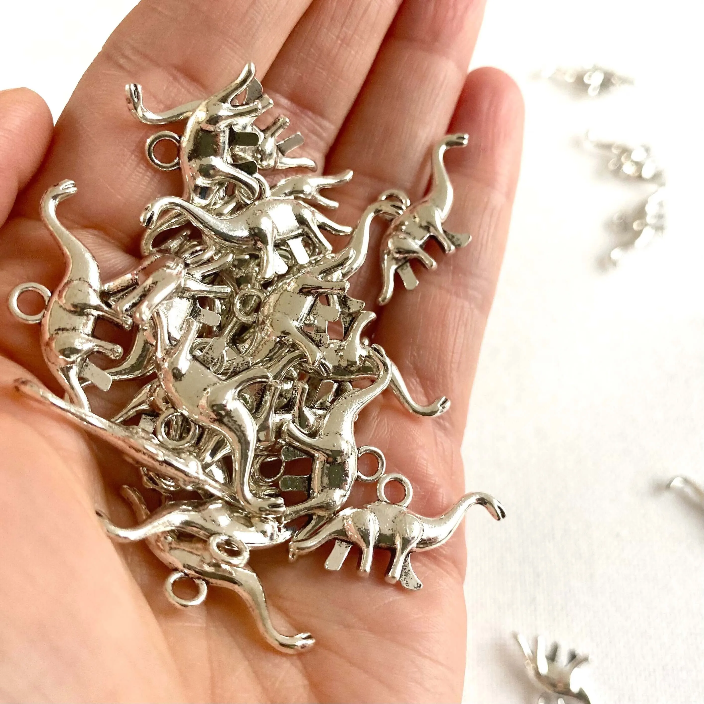 Dinosaur charms Silver and Gold 3D Double sided