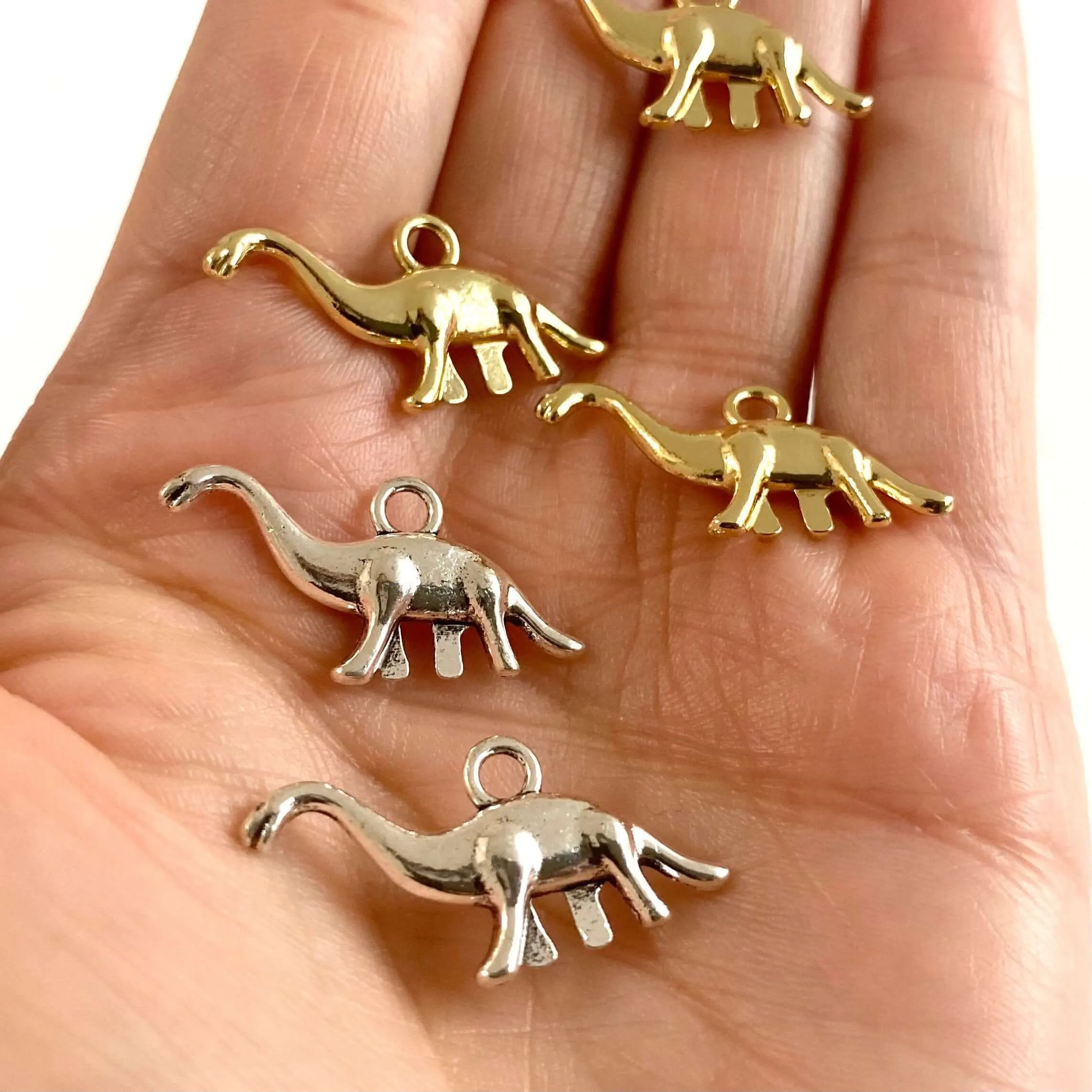 Dinosaur charms Silver and Gold 3D Double sided