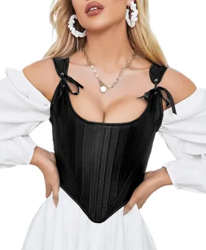 Dreay Womens Vintage Asymmetrical Hem Overbust Corset Tie Front Lace-up Back Bustier Shapewear Top