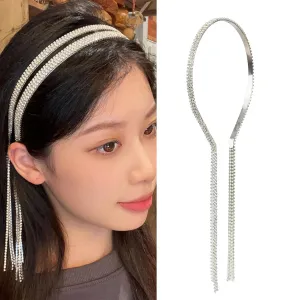 Elloph Crystal Disco Headband - Silver Tassel Sparkly Diamond Rhinestone - Women's 70s Hair Accessory - 1 Count (Pack of 1)