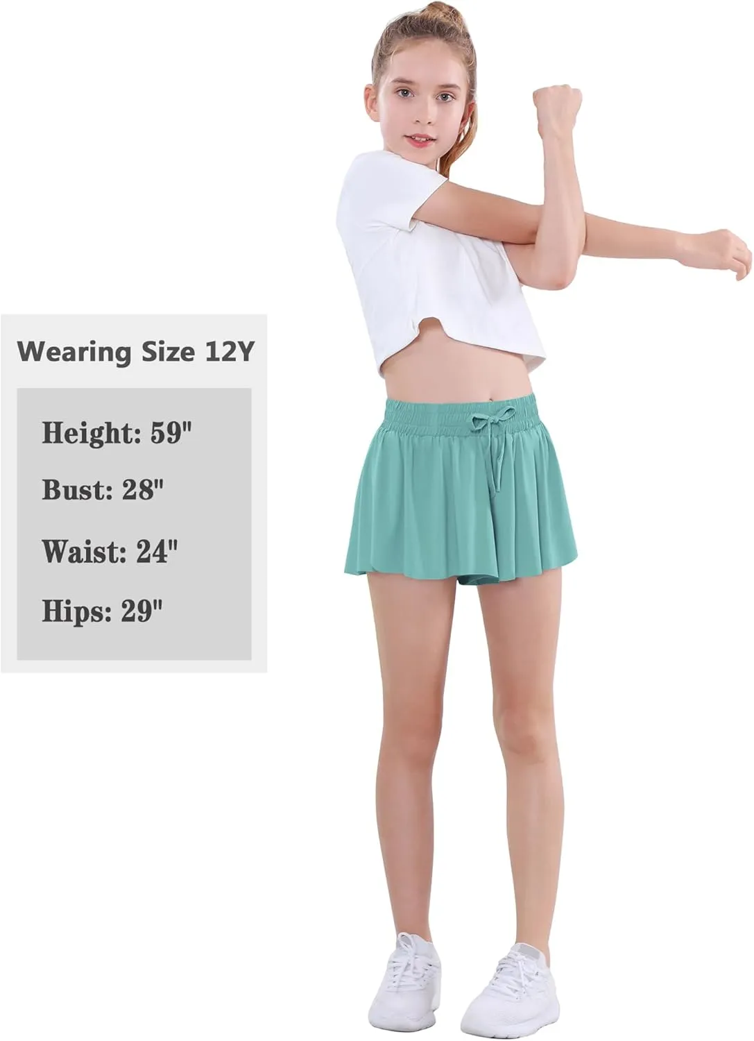 EXARUS Girls Butterfly Shorts Flowy Dance Athletic 2 in 1 Cheer Skorts Flutter Skirt Running Preppy Clothes Kids 6-14Y