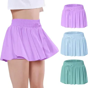 EXARUS Girls Butterfly Shorts Flowy Dance Athletic 2 in 1 Cheer Skorts Flutter Skirt Running Preppy Clothes Kids 6-14Y