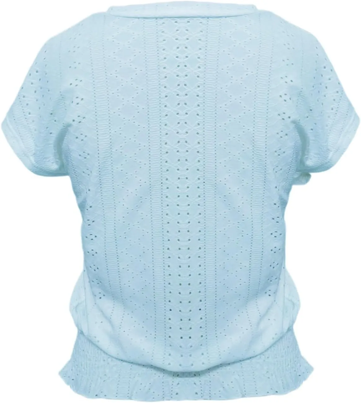 Eyelet Tops for Women Summer V Neck Short Sleeve Shirts Fashion Smocked Waist Crop Tops Casual Plain T Shirts 2025