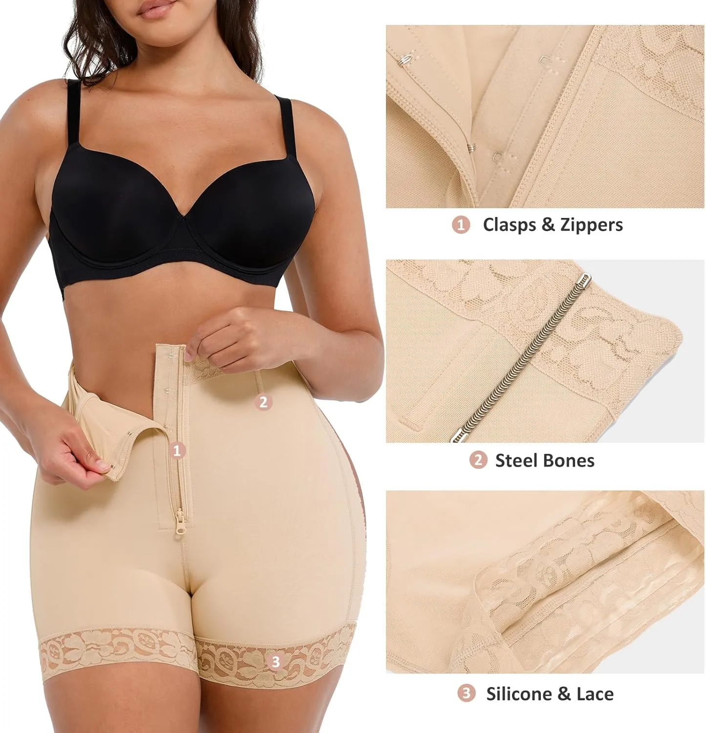 FeelinGirl Body Shaper for Women Butt Lifting Shapewear Tummy Control Panties with Hook Zipper Closure