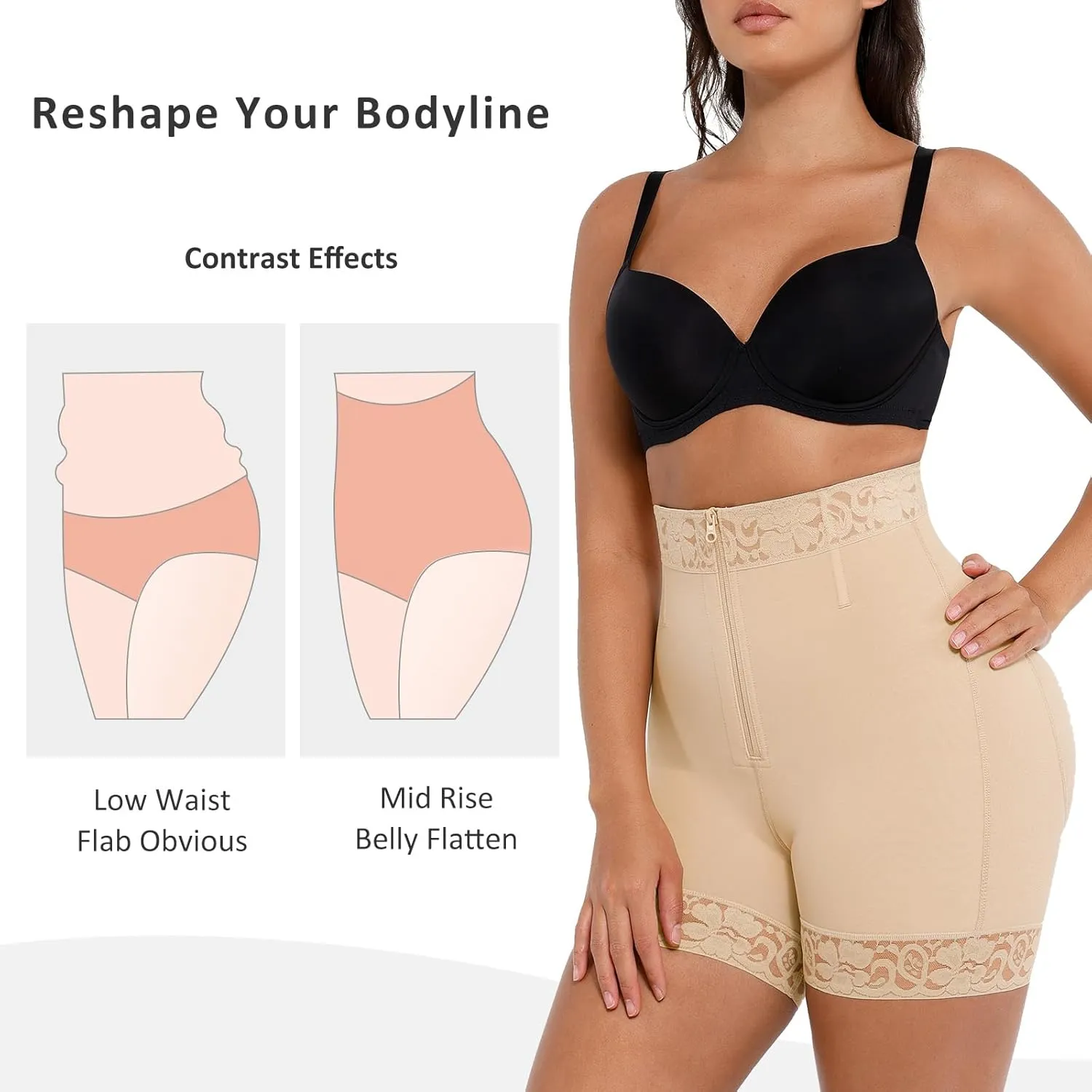 FeelinGirl Body Shaper for Women Butt Lifting Shapewear Tummy Control Panties with Hook Zipper Closure