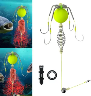 Four-Hook Anti-Tangle Fishing Set, 2025 New Spring Bait Cage, Premium Fishing Hooks with Fish Hooks Holder, Freshwater/Seawater Fishhook for Catfish Trout Bass Octopus Multi Size