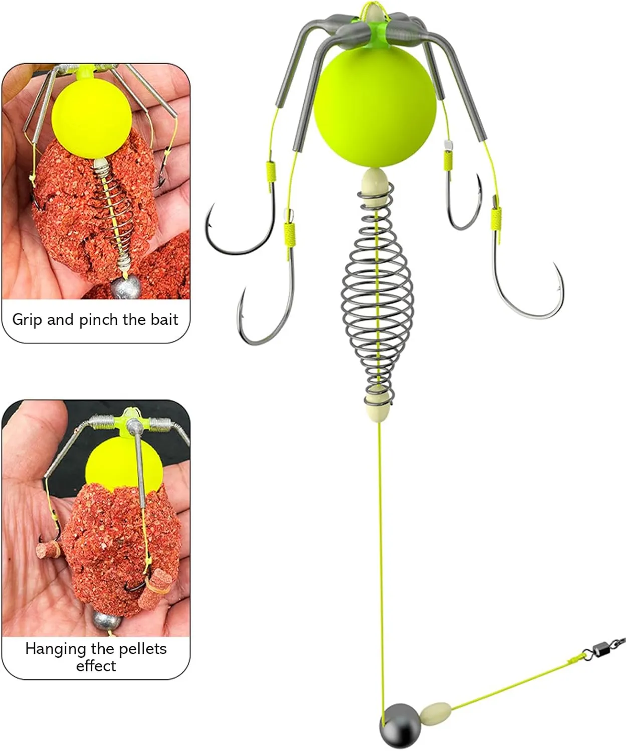Four-Hook Anti-Tangle Fishing Set, 2025 New Spring Bait Cage, Premium Fishing Hooks with Fish Hooks Holder, Freshwater/Seawater Fishhook for Catfish Trout Bass Octopus Multi Size