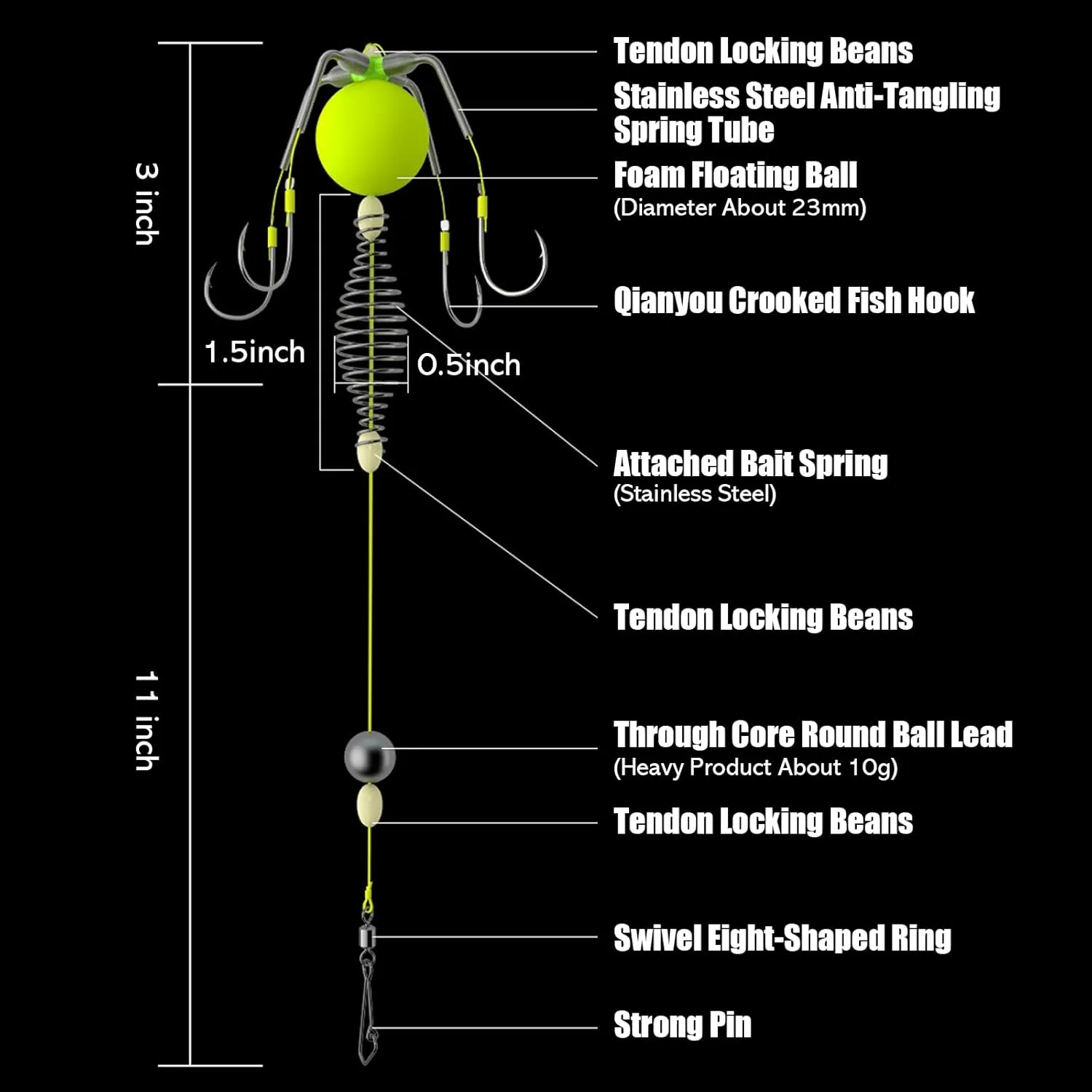 Four-Hook Anti-Tangle Fishing Set, 2025 New Spring Bait Cage, Premium Fishing Hooks with Fish Hooks Holder, Freshwater/Seawater Fishhook for Catfish Trout Bass Octopus Multi Size