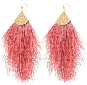 Fringe Feather Earrings for Women - Boho Tassel Jewellery - Dusty Pink