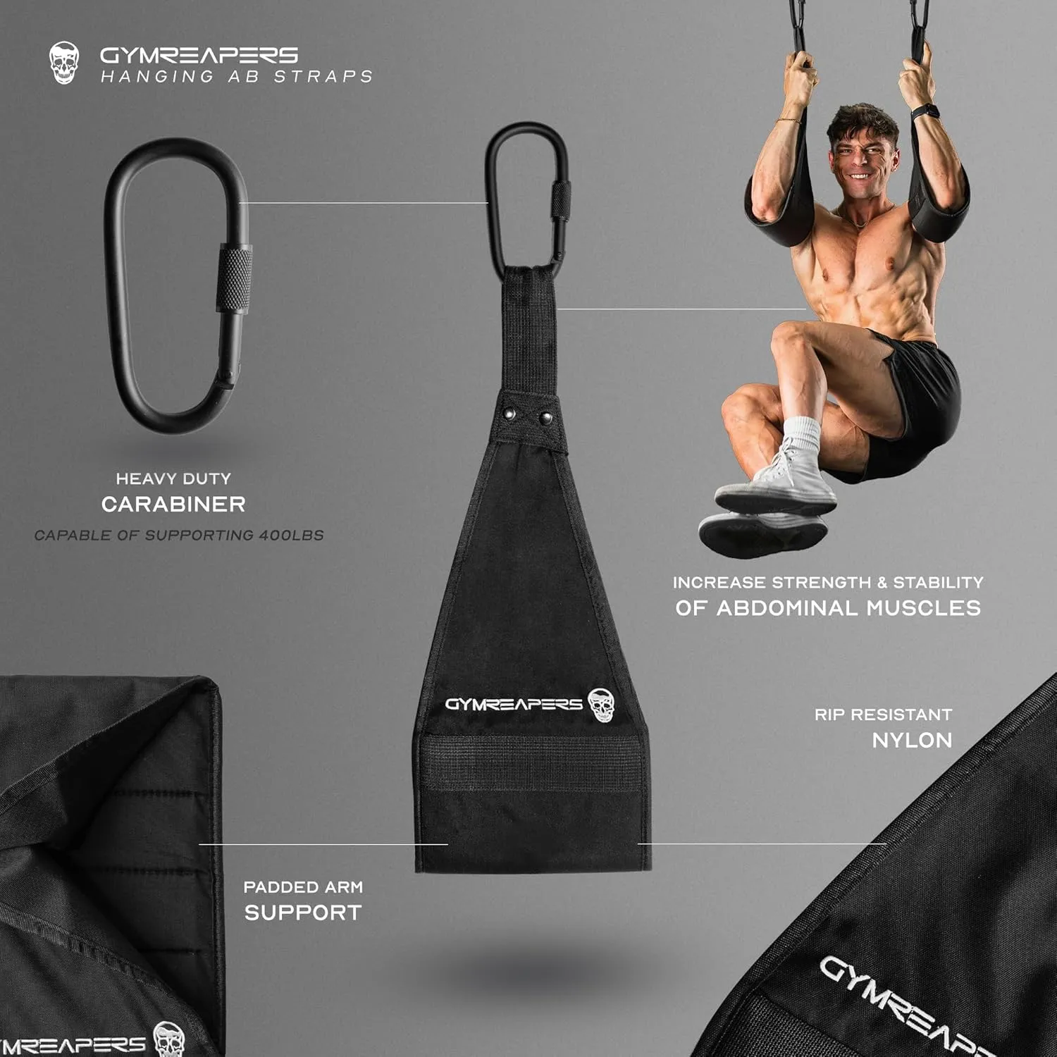 Gymreapers Hanging Ab Straps For Core Strength and Abdominal Training - Padded Adjustable Arm Supports For Bodyweight Exercises